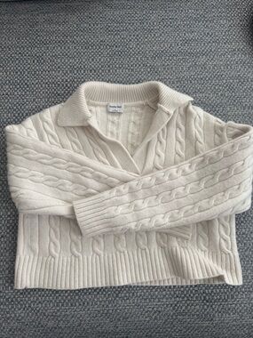 Sunday Best Ivory Cable Knit Collared Sweater